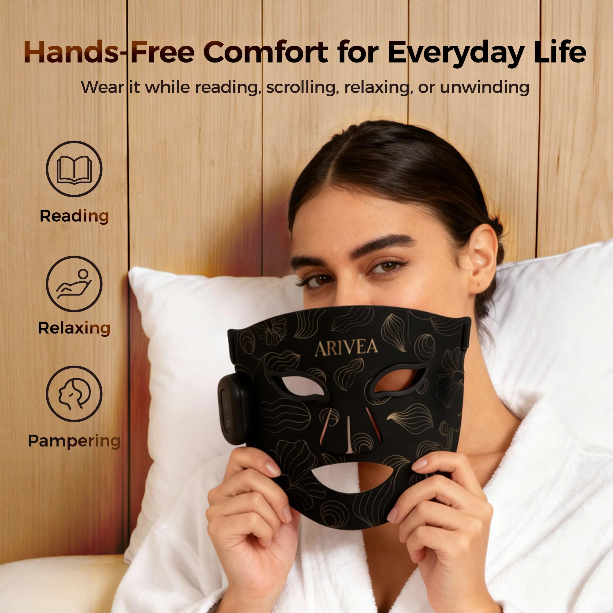 Arivea - Wireless Red Light Therapy Mask for Face, Rechargeable NIR LED, Home & Travel