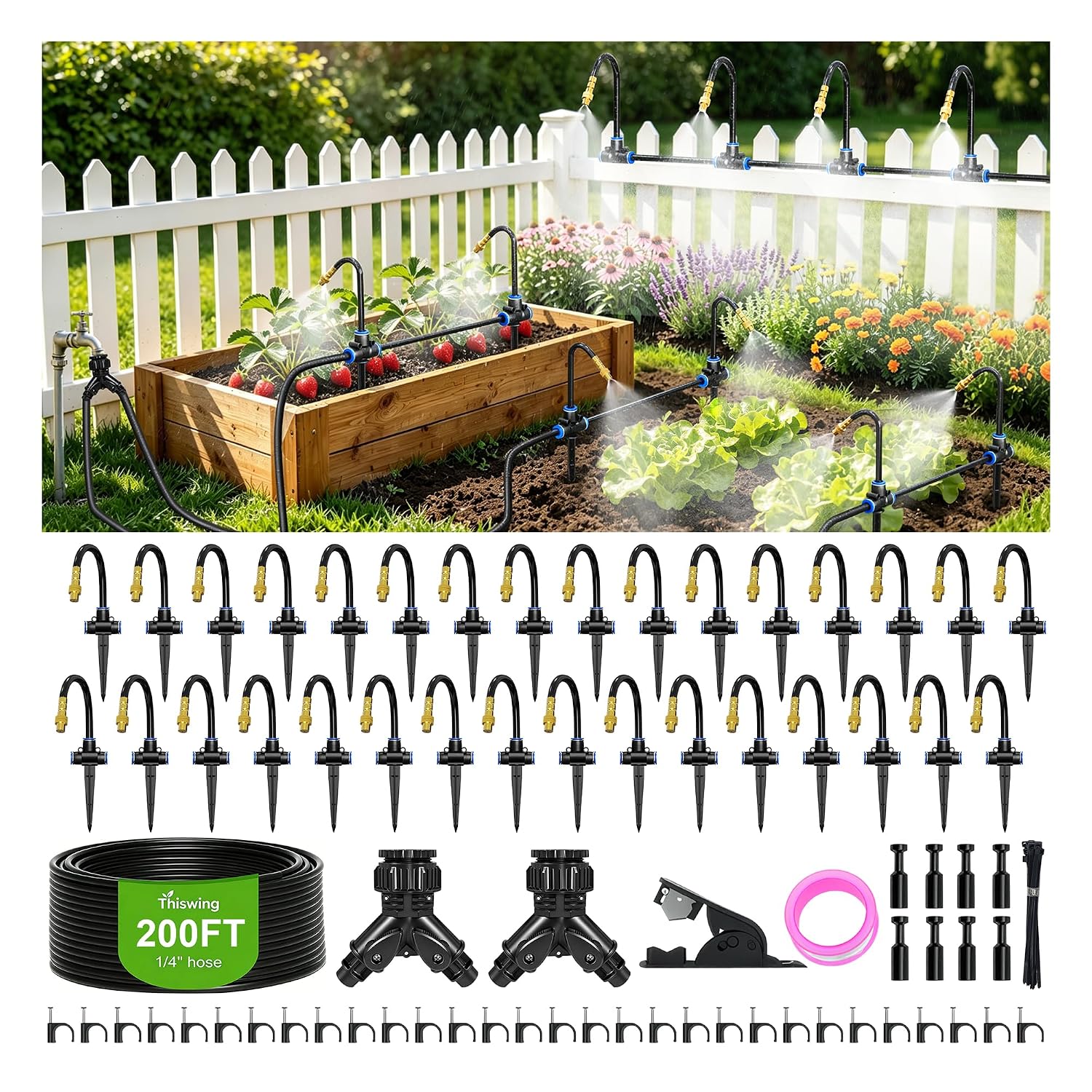 MERAW 200FT 360° Adjustable Irrigation System with Stake Holders