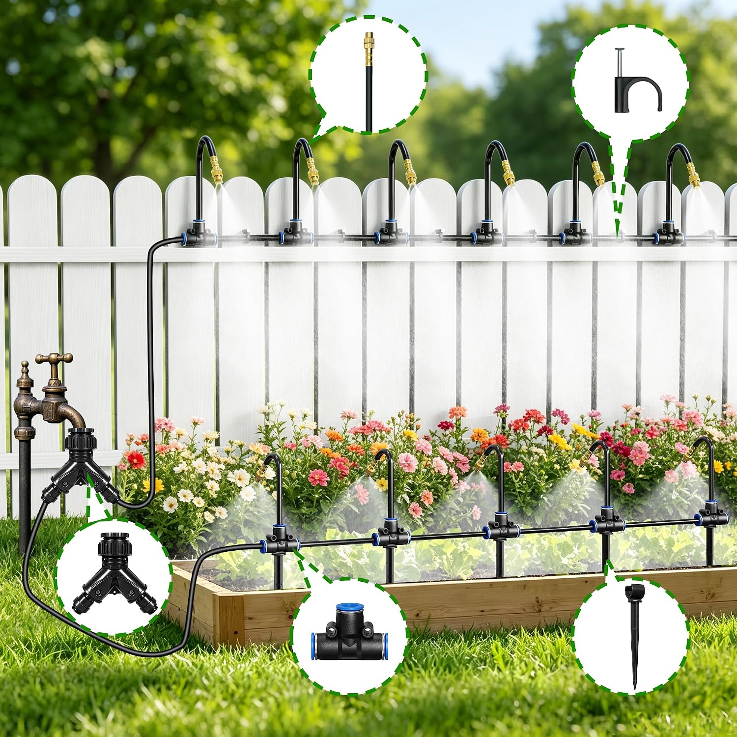 MERAW 200FT 360° Adjustable Irrigation System with Stake Holders