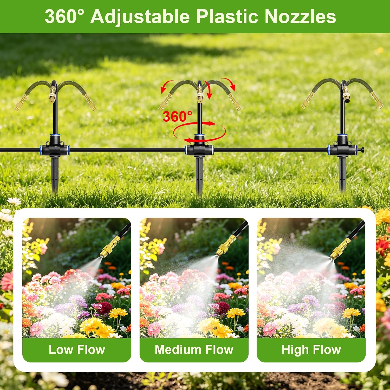 MERAW 200FT 360° Adjustable Irrigation System with Stake Holders