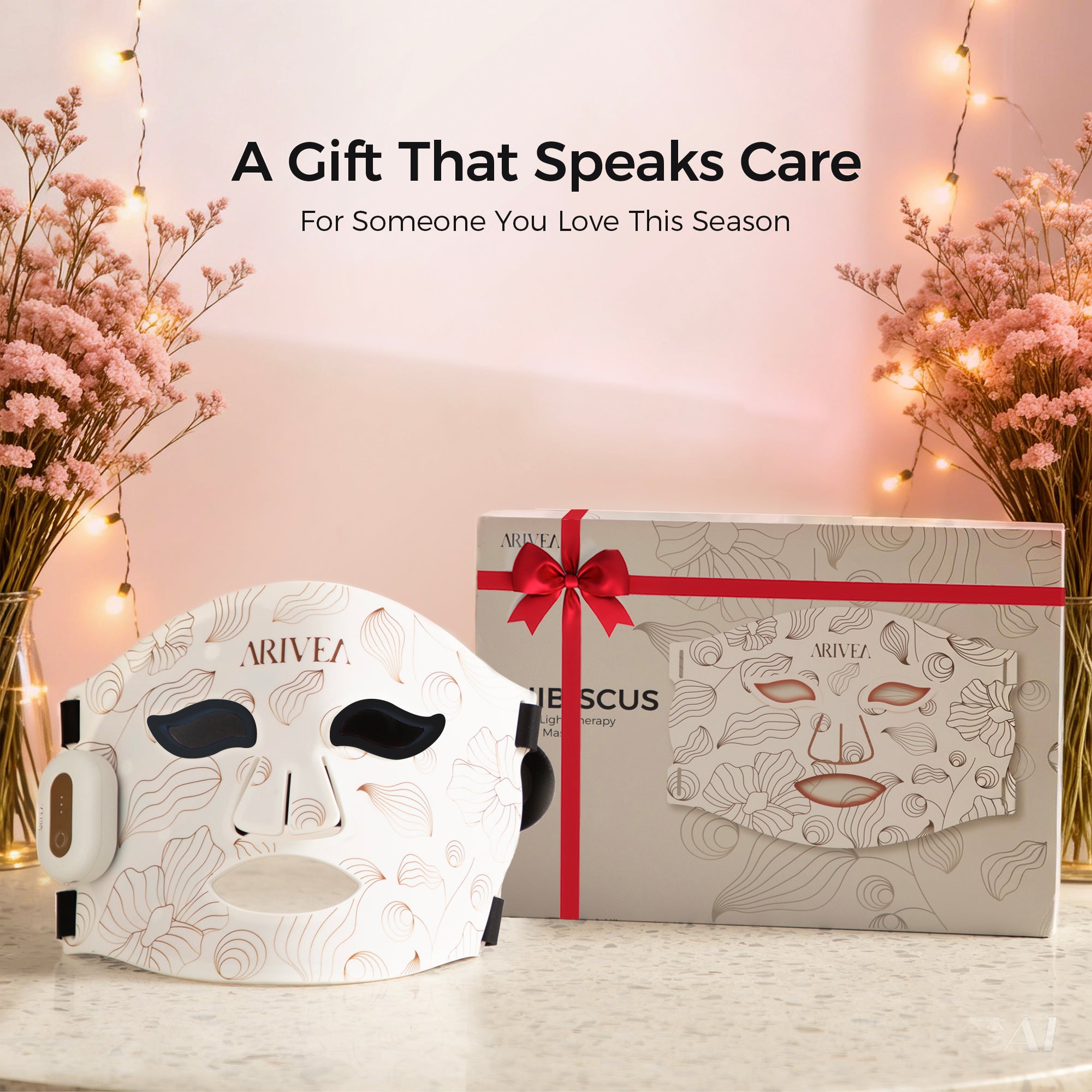 Arivea - Wireless Red Light Therapy Mask for Face, Rechargeable NIR LED, Home & Travel