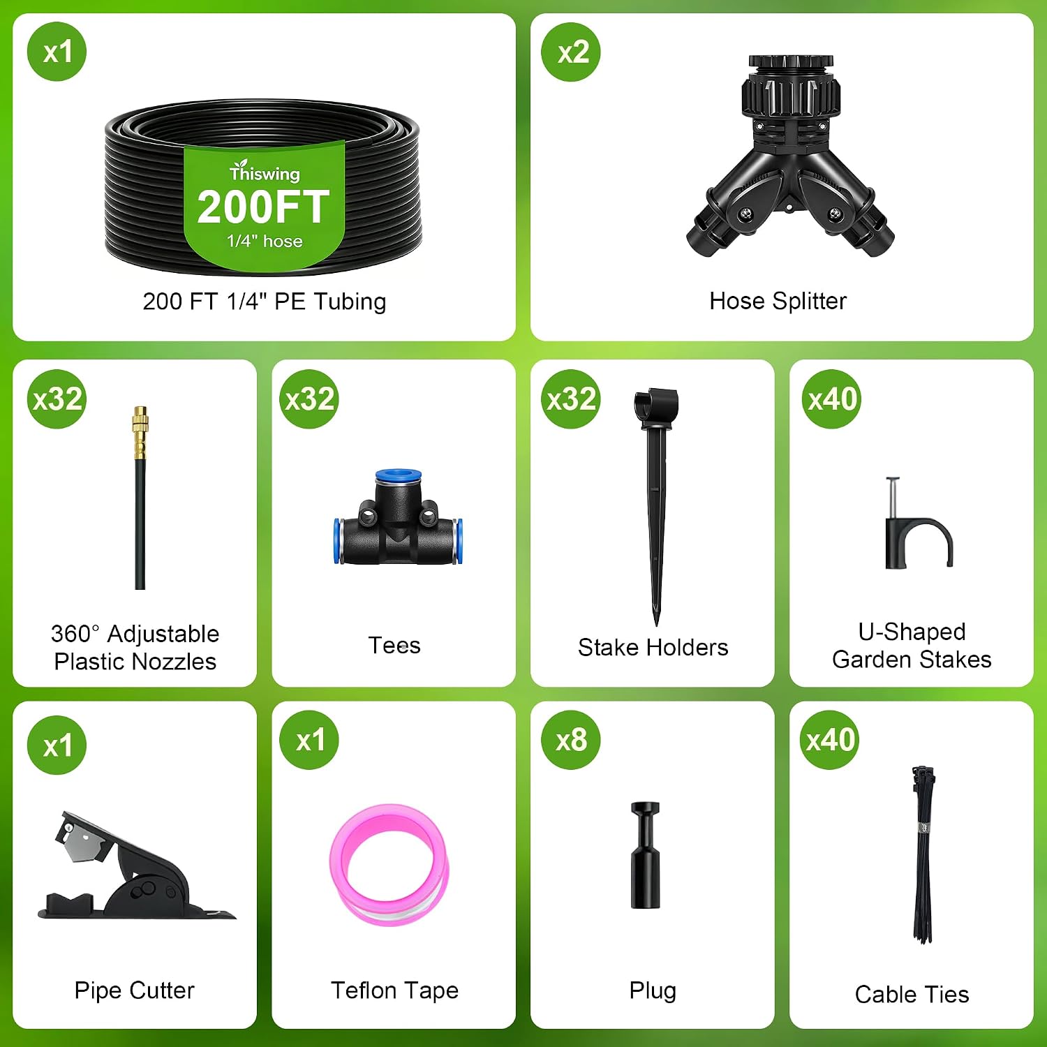 MERAW 200FT 360° Adjustable Irrigation System with Stake Holders