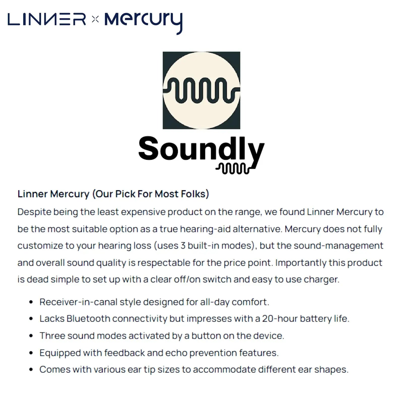 Linner Mercury OTC Hearing Aids [FSA & HSA Eligible] Linner